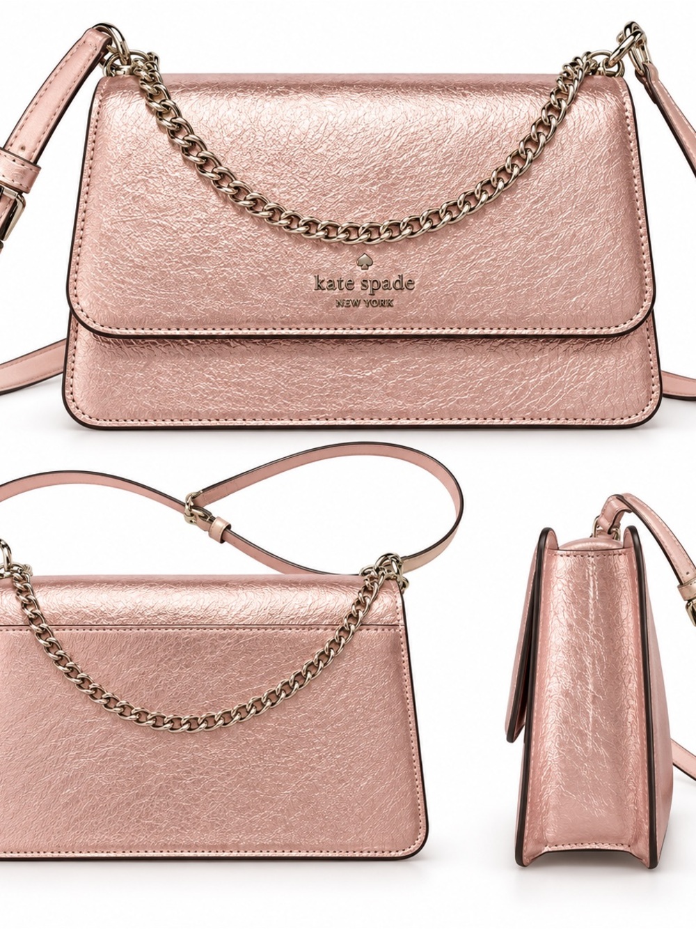 Kate Spade Metallic Gold Chain Crossbody Flap Clutch Bag